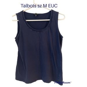 Talbots Navy sz M EUC Cami Shell Tank Top Scoop Neck w Detailing Stretchy Modest